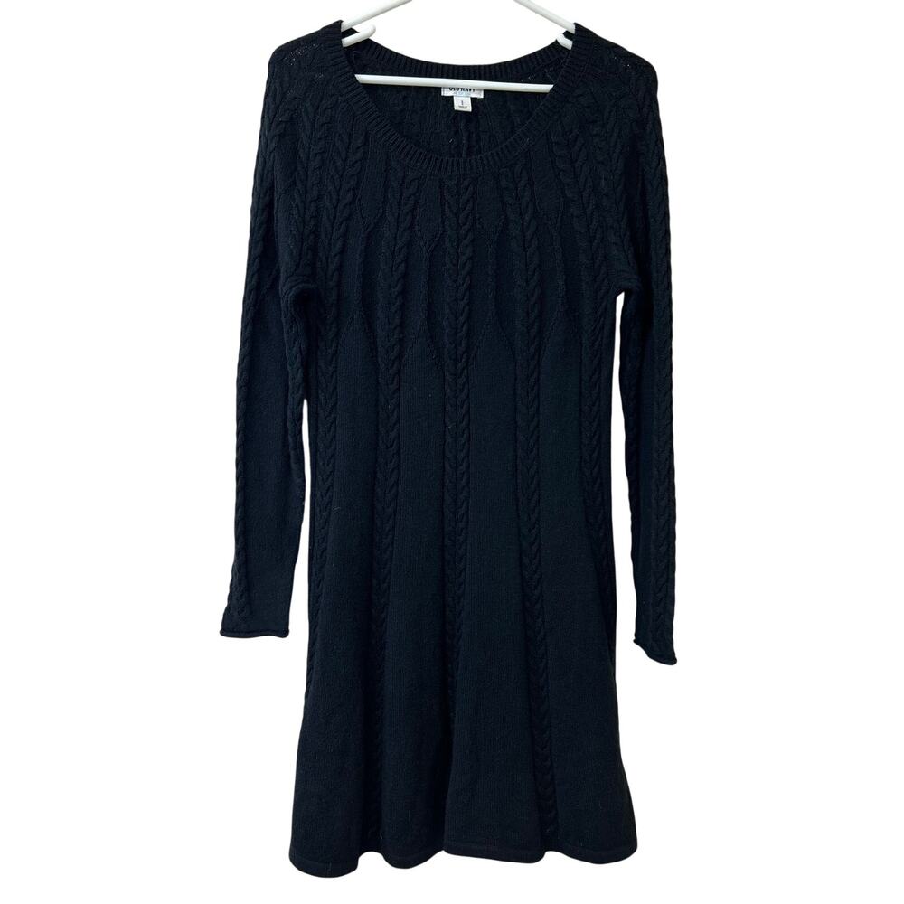 Old Navy Womens Size Small Black Swing Cableknit Sweater Dress Fall Minimalist